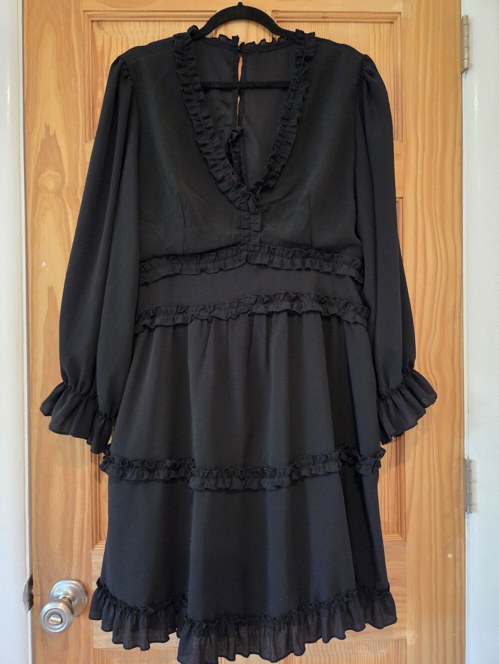 Boutique Ruffle Open Back Deep V Neck Chiffon Dress 2xl Plus Romantic Gothcore
